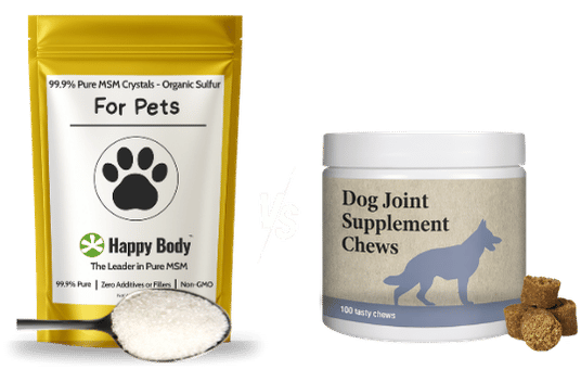 Happy Body pure MSM compared with pet joint chews