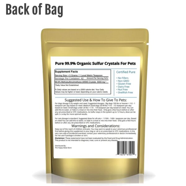 Pet Organic Sulfur Back of Bag